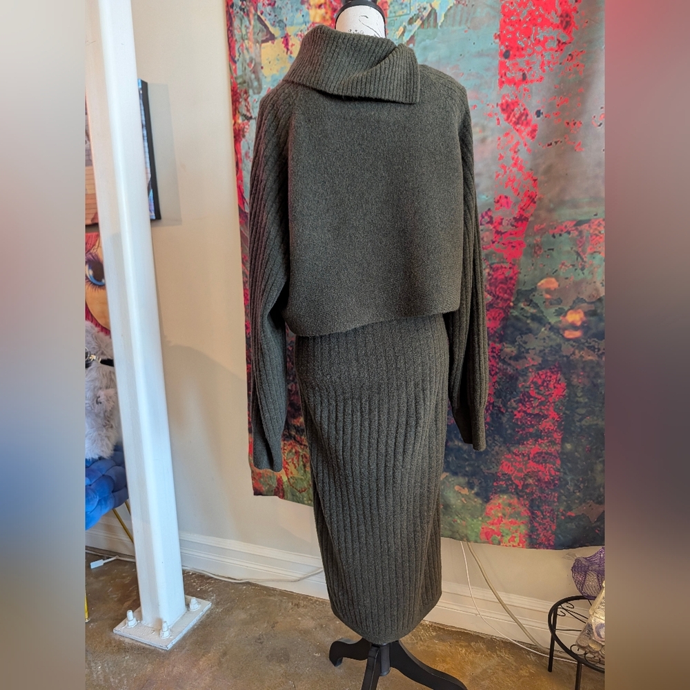 Green Allsaints Margetta 2-in-1 Ribbed Midi Dress (L) - Picture 7 of 12